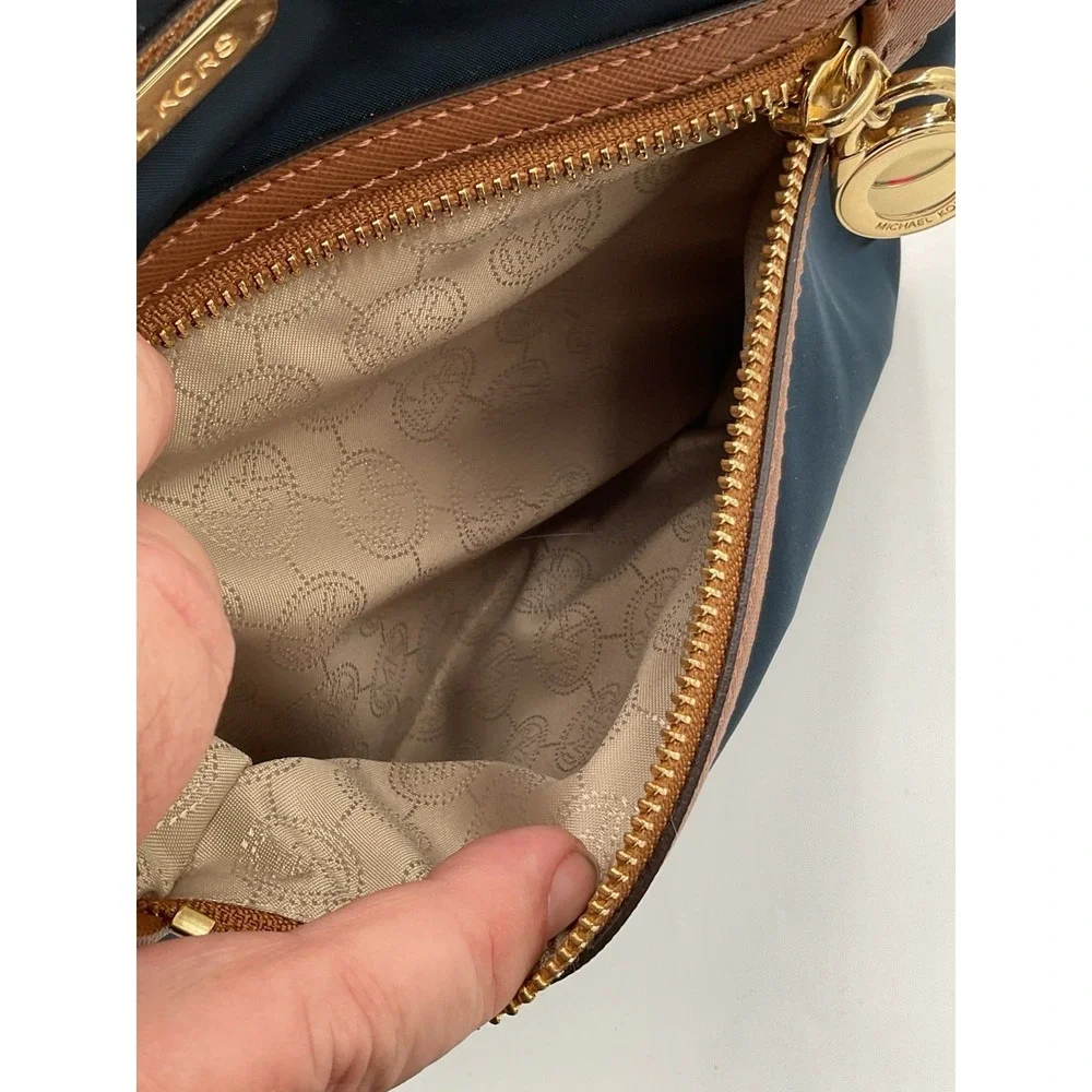 Michael Kors Navy Nylon Crossbody Bag & Navy Leather Wallet Set Gold Tone